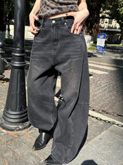 NURO Women's Distressed Patchwork Jeans, Baggy Wide Leg Cargo Pants with Asymmetrical Hem, Vintage Washed Streetwear Denim in Blue and Black