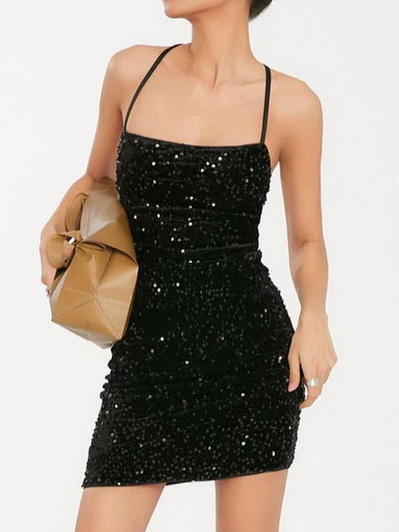 NURO Women's Elegant Sequin Bustier Pencil Dress - Short Sleeveless Bodycon Mini Dress for Parties and Evening Events