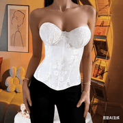 NURO Women's Embroidered Sheer Corset Top - Lace-Up, Boned, Bustier, Body Shaper