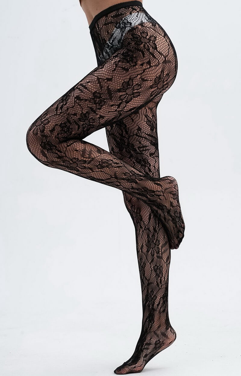 NURO Women's Extra Large Fishnet Pantyhose with Lace Trim