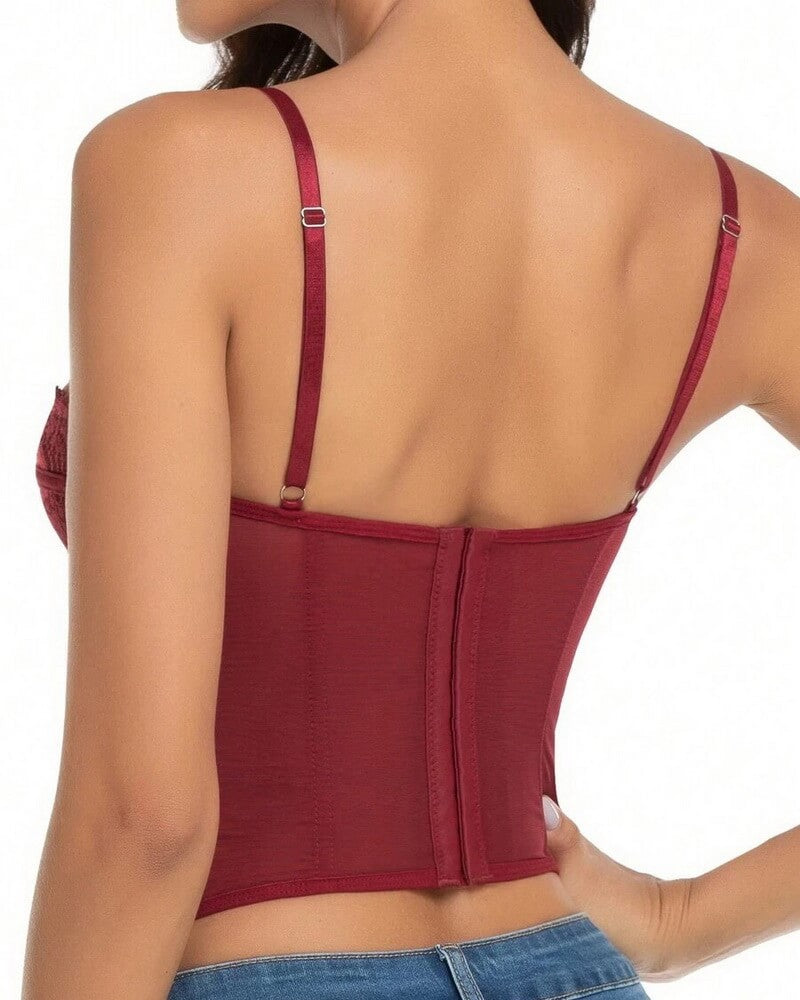 NURO Women's Eyelash Lace Boned Bustier Crop Top