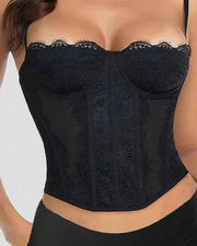 NURO Women's Eyelash Lace Boned Bustier Crop Top