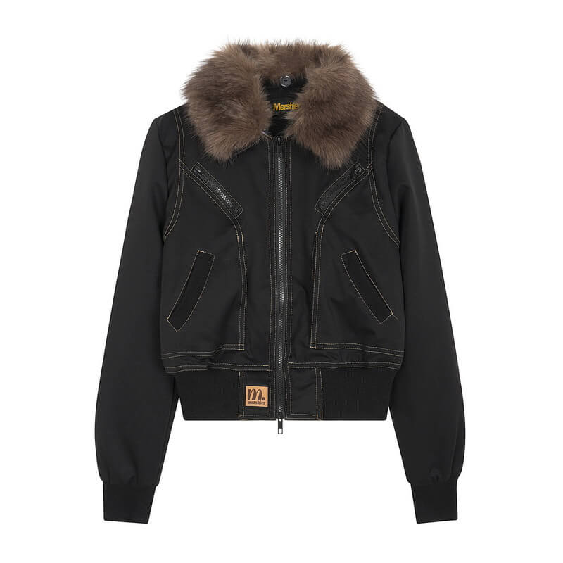 NURO Women's Faux Fur Collar Loose Fit Split Design Jacket, Long Sleeve Autumn Coat