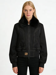 NURO Women's Faux Fur Collar Loose Fit Split Design Jacket, Long Sleeve Autumn Coat