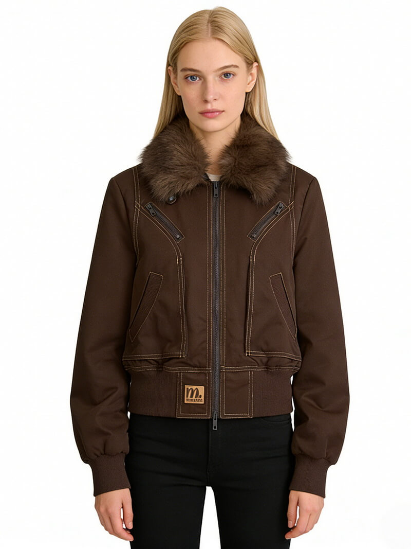 NURO Women's Faux Fur Collar Loose Fit Split Design Jacket, Long Sleeve Autumn Coat