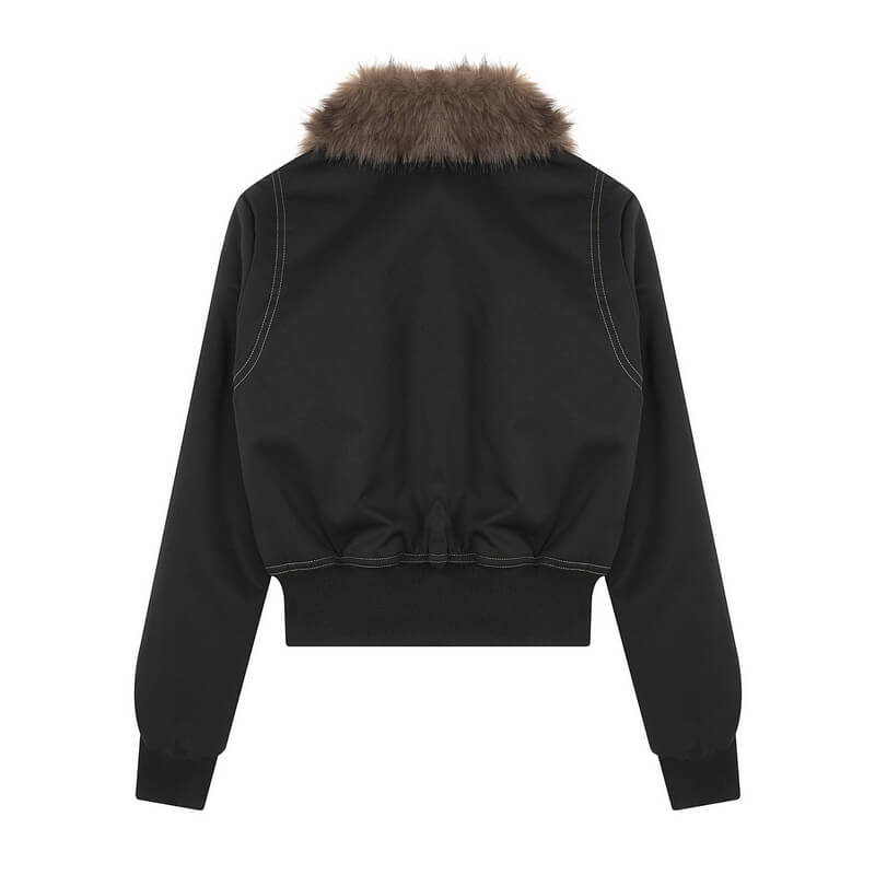 NURO Women's Faux Fur Collar Loose Fit Split Design Jacket, Long Sleeve Autumn Coat