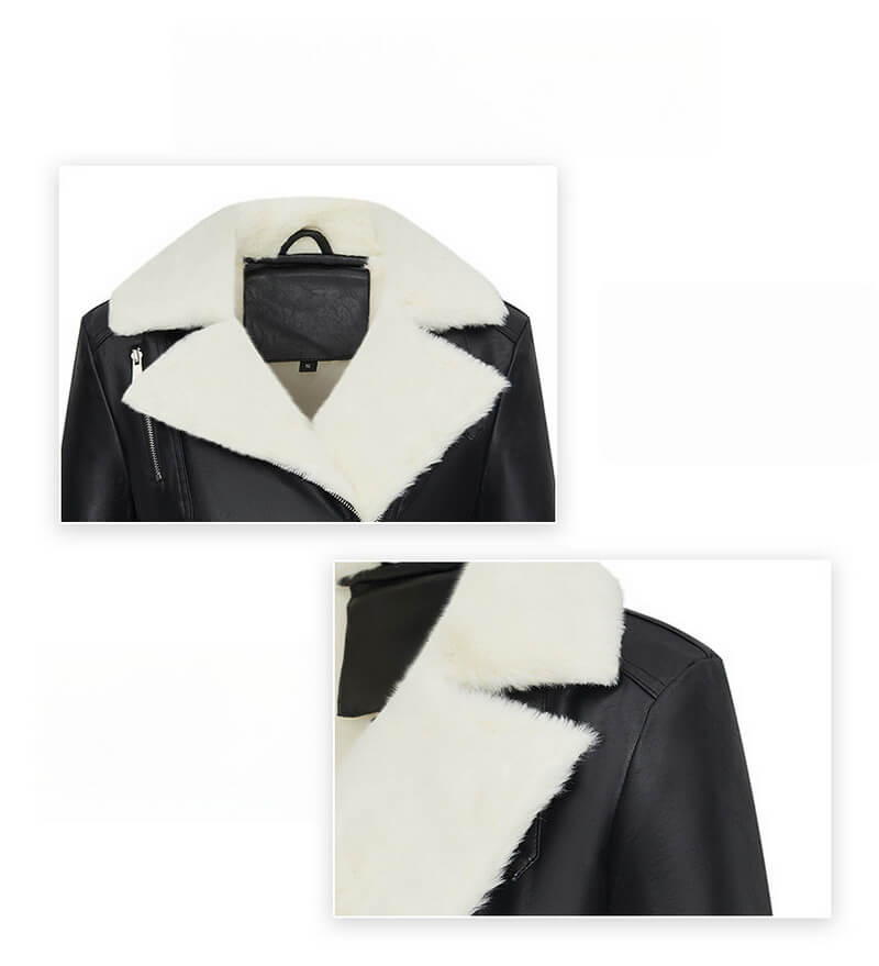 NURO Women's Faux Fur Collar PU Leather Jacket, Quilted Winter Coat with Pockets