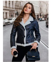 NURO Women's Faux Fur Lined PU Leather Jacket, Double-Breasted Trench Style Coat