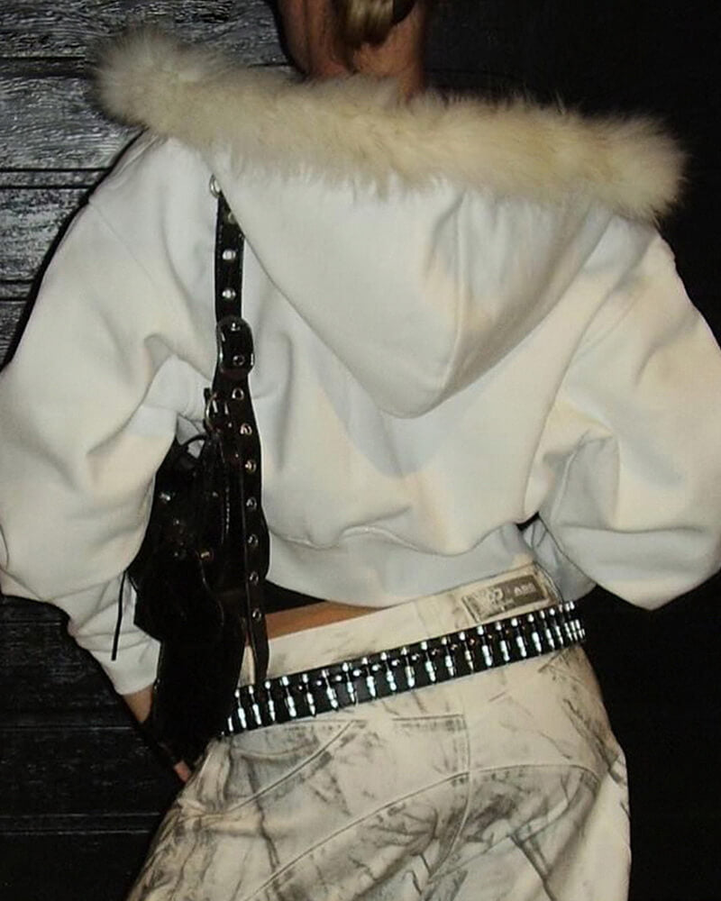 NURO Women's Faux Fur Trim Hoodie Jacket | Zip Up Long Sleeve Pullover | Streetwear Slim Fit Hooded Sweatshirt