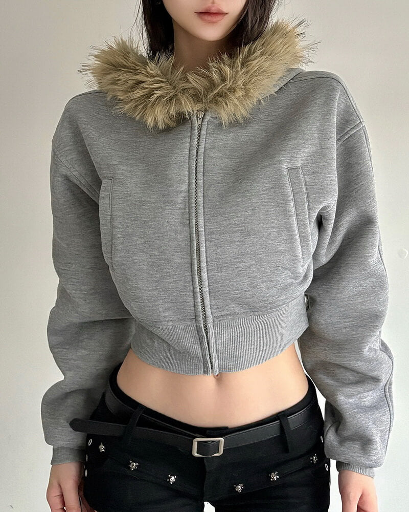 NURO Women's Faux Fur Trim Hoodie Jacket | Zip Up Long Sleeve Pullover | Streetwear Slim Fit Hooded Sweatshirt