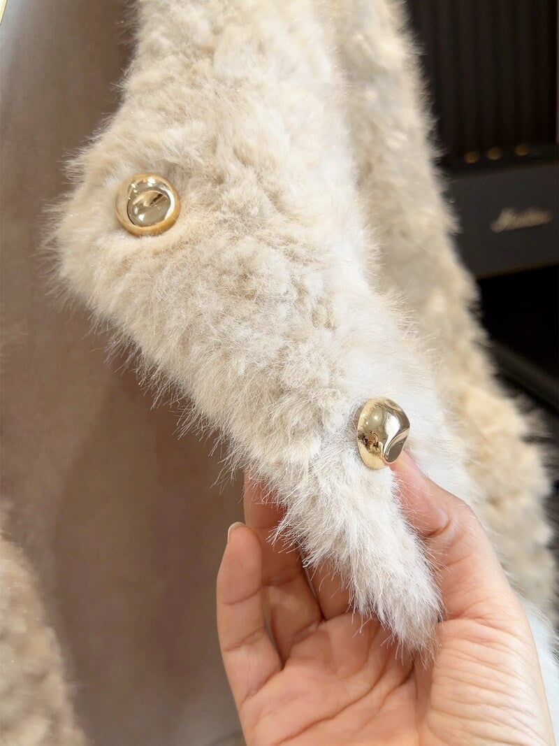 NURO Women's Faux Fur Tweed Jacket – Round Neck Short Coat with Pocket