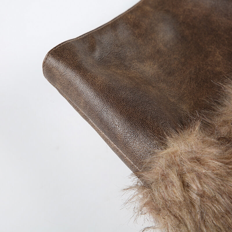 NURO Women's Faux Fur & PU Leather Bodycon Mini Skirt | Low Waist Zipper Detail Skirt | Vintage Style Stretch Short Skirt