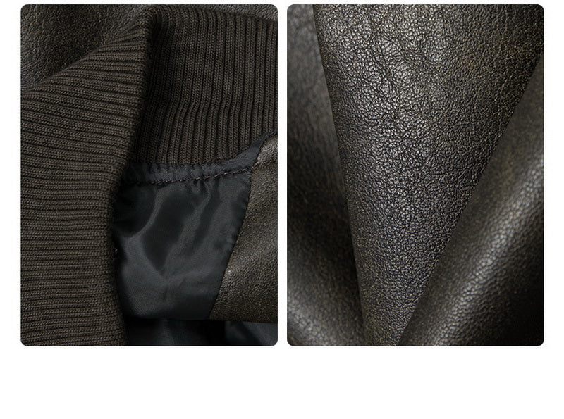 NURO Women's Faux Leather Baseball Jacket, Short Stand Collar Zip-Up PU Jacket for Casual Wear