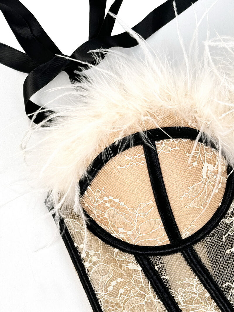 NURO Women's Feather Lace Up Back Bustier Top with Bow Detail