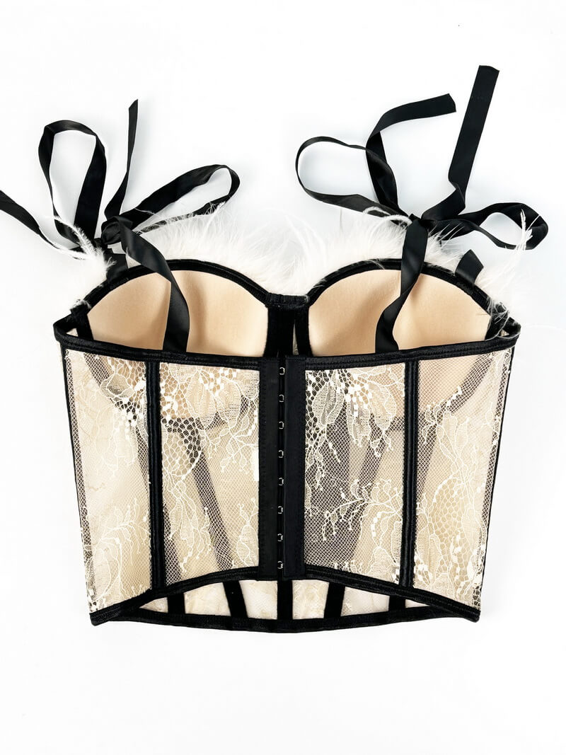 NURO Women's Feather Lace Up Back Bustier Top with Bow Detail