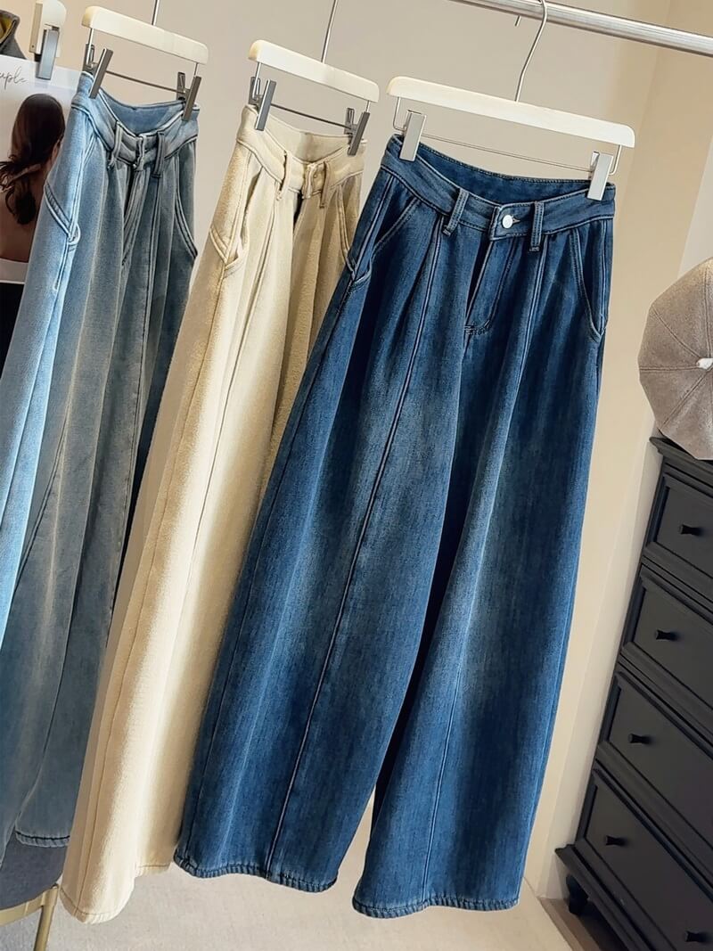 NURO Women's Flared Wide Leg Jeans – High Waist Retro Denim Pants with Fleece Lining