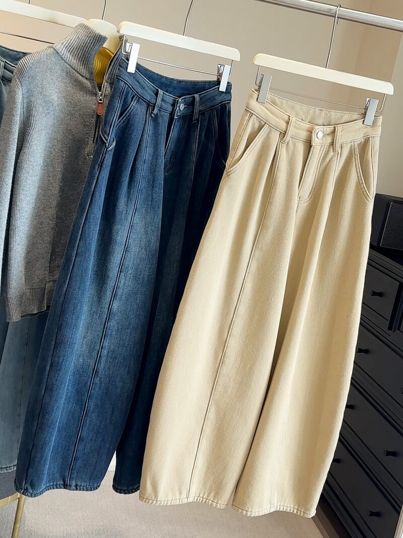 NURO Women's Flared Wide Leg Jeans – High Waist Retro Denim Pants with Fleece Lining