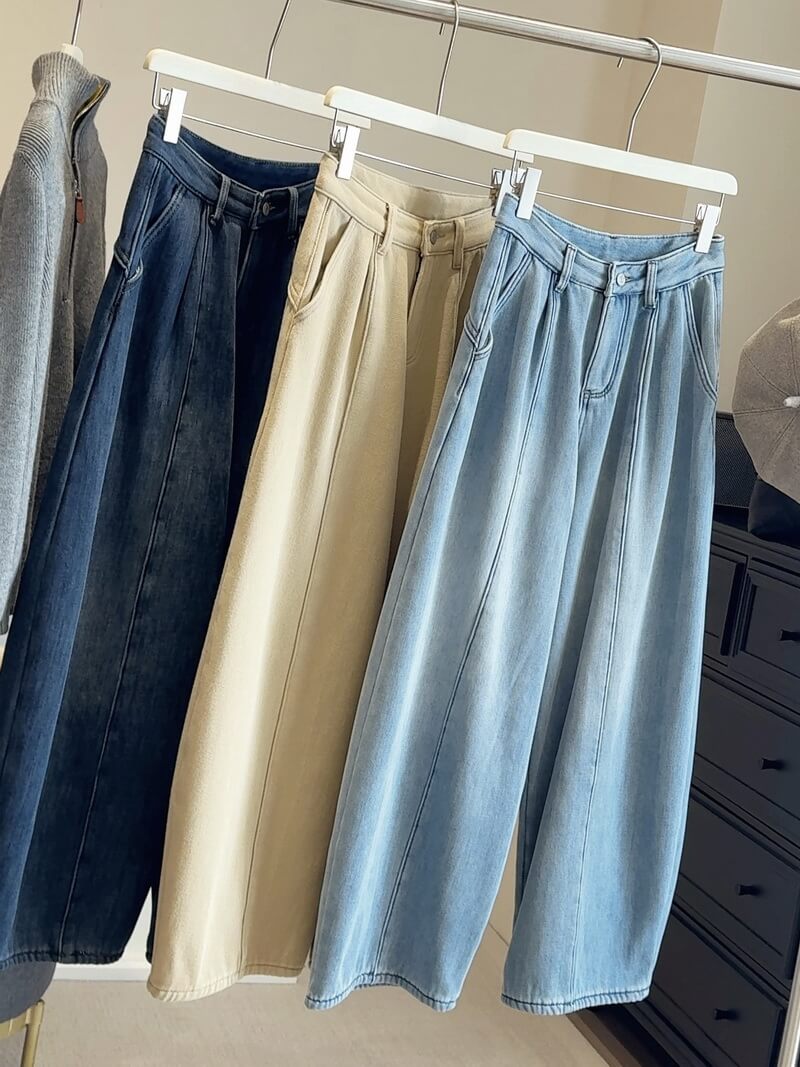 NURO Women's Flared Wide Leg Jeans – High Waist Retro Denim Pants with Fleece Lining