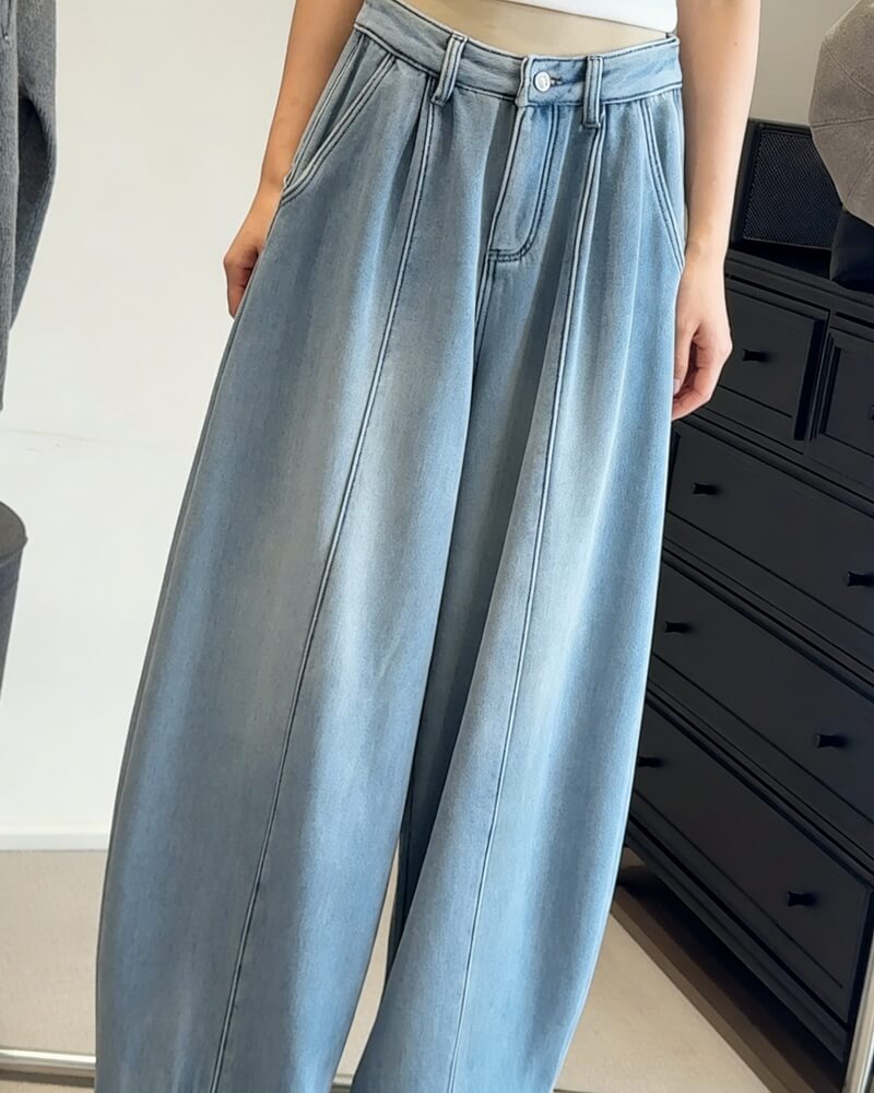 NURO Women's Flared Wide Leg Jeans – High Waist Retro Denim Pants with Fleece Lining