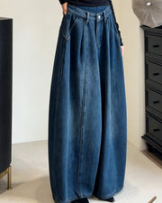 NURO Women's Flared Wide Leg Jeans – High Waist Retro Denim Pants with Fleece Lining