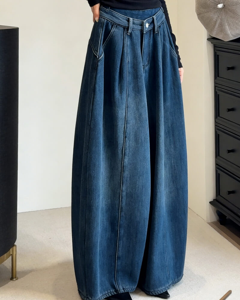 NURO Women's Flared Wide Leg Jeans – High Waist Retro Denim Pants with Fleece Lining