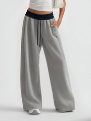 NURO Women's Fleece-Lined Wide Leg Pants – High Waist Sweatpants with Drawstring