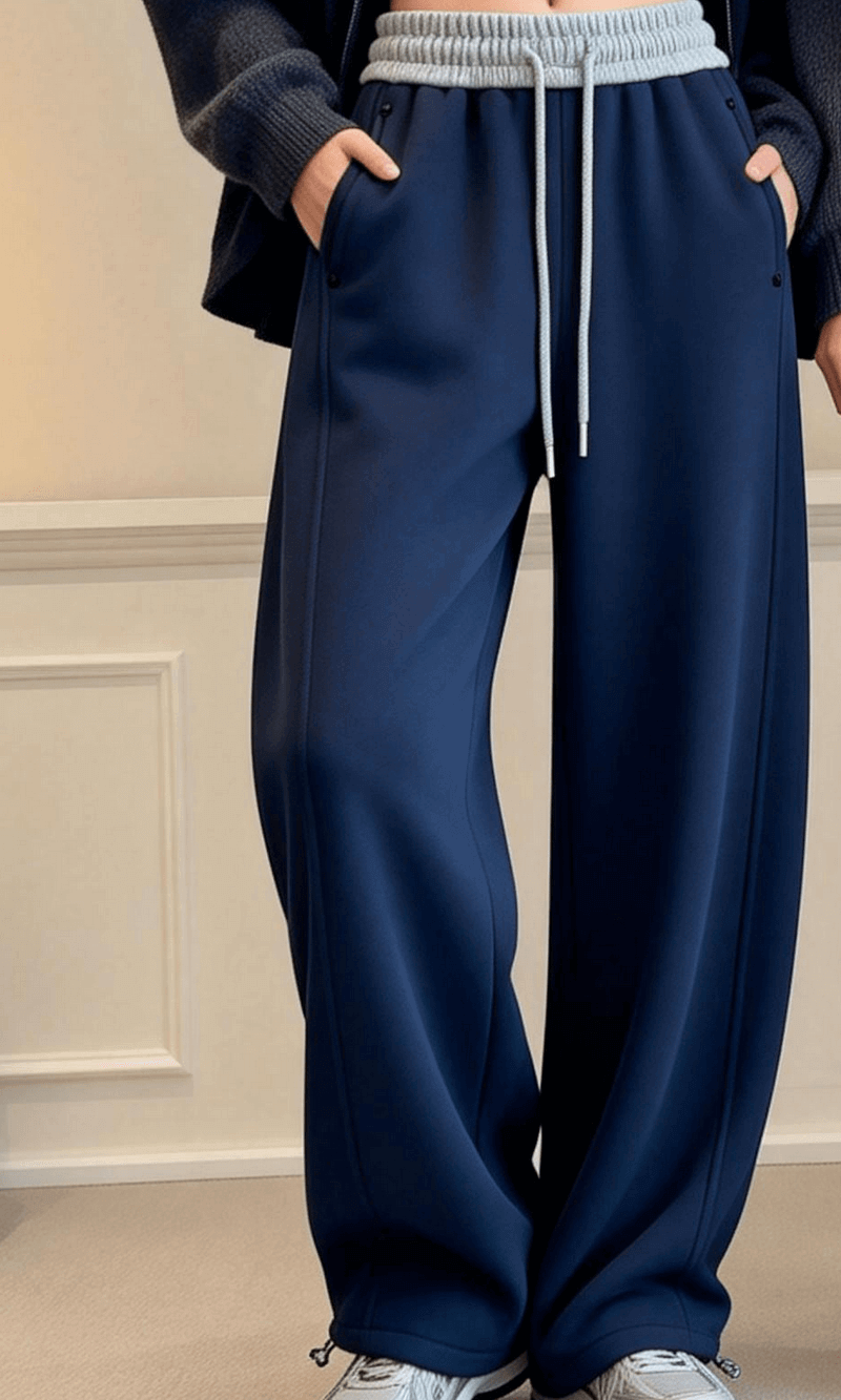 NURO Women's Fleece-Lined Wide Leg Pants – High Waist Sweatpants with Drawstring
