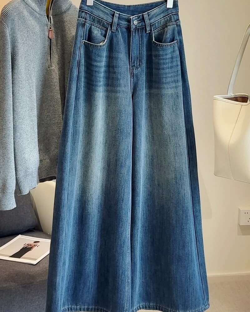 NURO Women's Fleece Lined Wide Leg Jeans – High Waist Flowy Straight Leg Pants