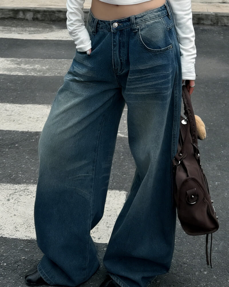 NURO Women's Fleece Lined Wide Leg Jeans – High Waist Flowy Straight Leg Pants