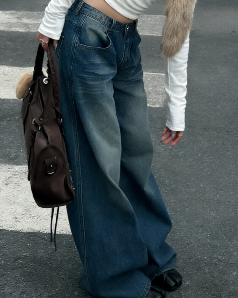 NURO Women's Fleece Lined Wide Leg Jeans – High Waist Flowy Straight Leg Pants