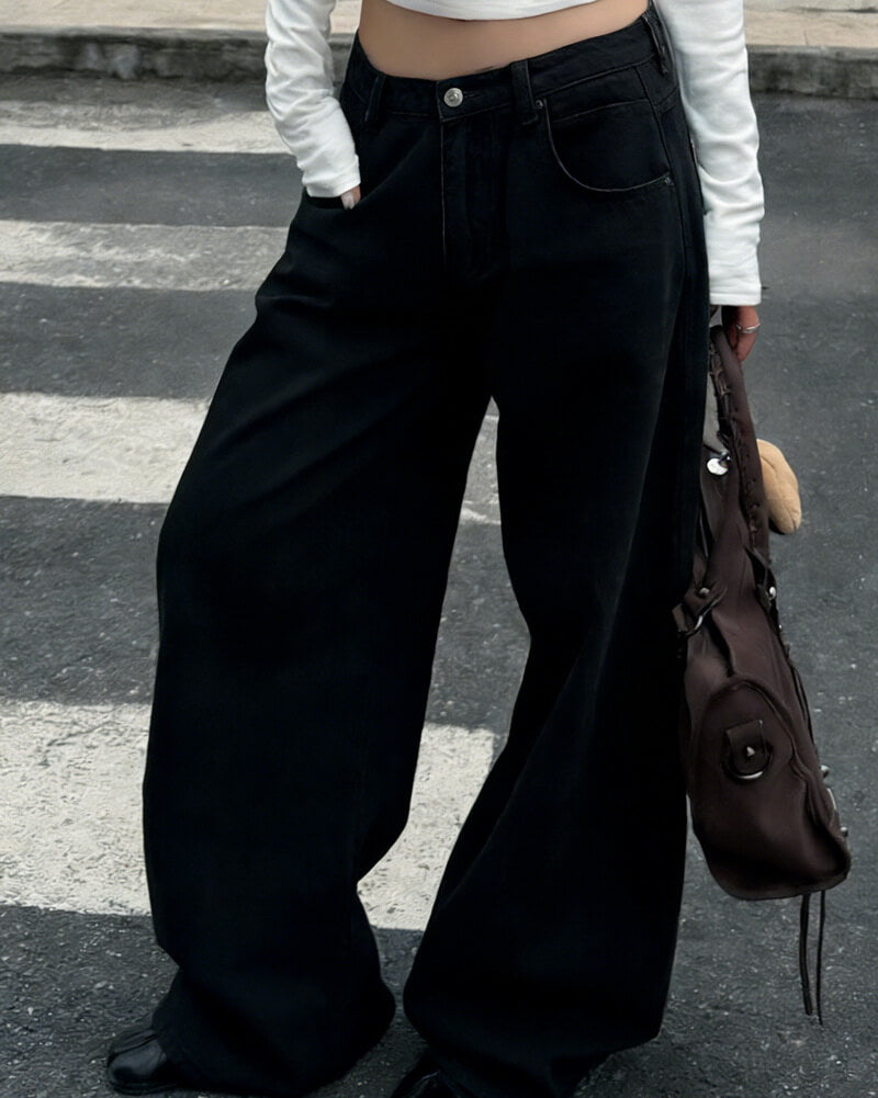 NURO Women's Fleece Lined Wide Leg Jeans – High Waist Flowy Straight Leg Pants