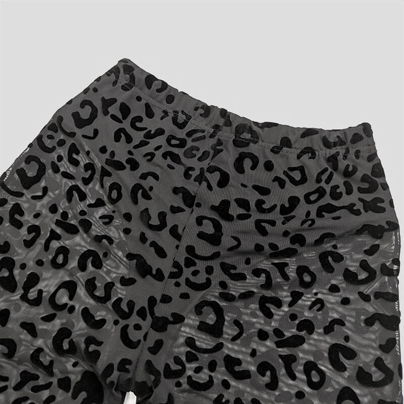 NURO Women's Flocked Sheer Mesh High-Waist Flare Leg Pants