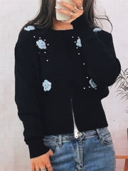 NURO Women's Floral Knit Pullover - Long Sleeve Lightweight Sweater, Casual Everyday Top