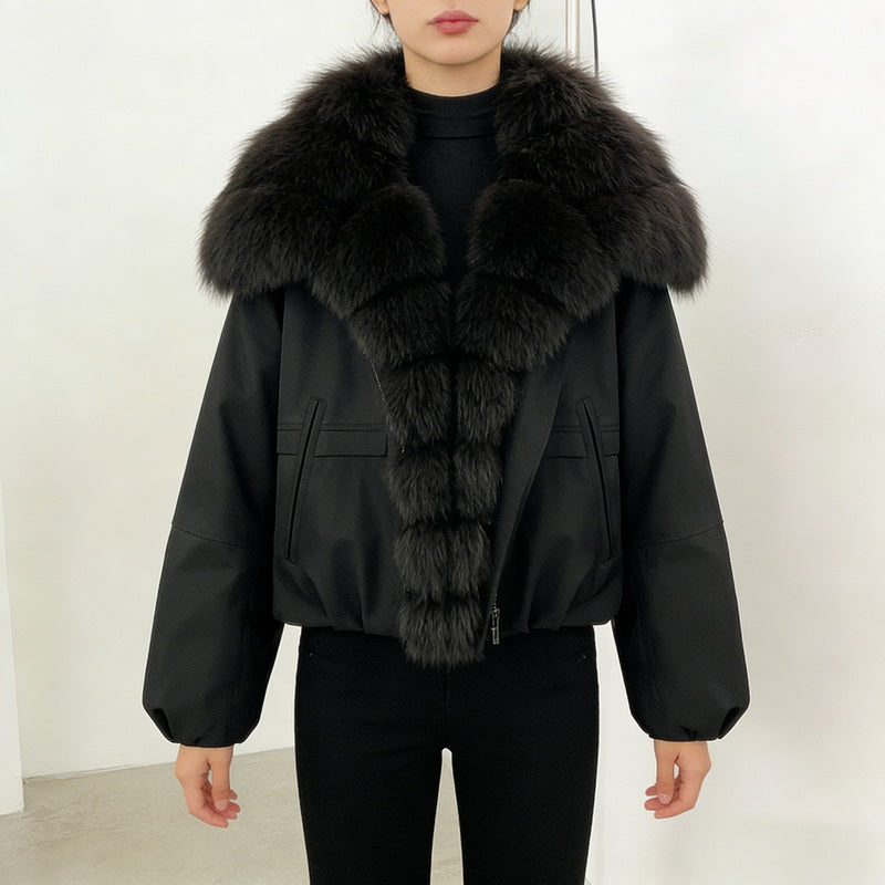 NURO Women's Fox Fur Trim Parka Coat - Thickened Duck Down Jacket with Detachable Faux Fur Hood