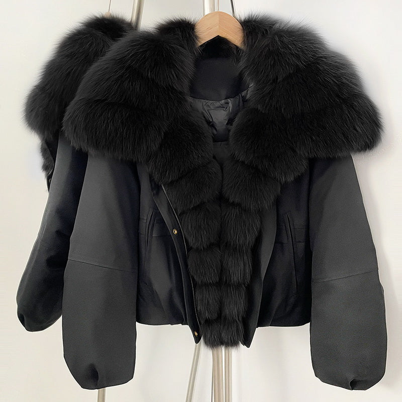 NURO Women's Fox Fur Trim Parka Coat - Thickened Duck Down Jacket with Detachable Faux Fur Hood