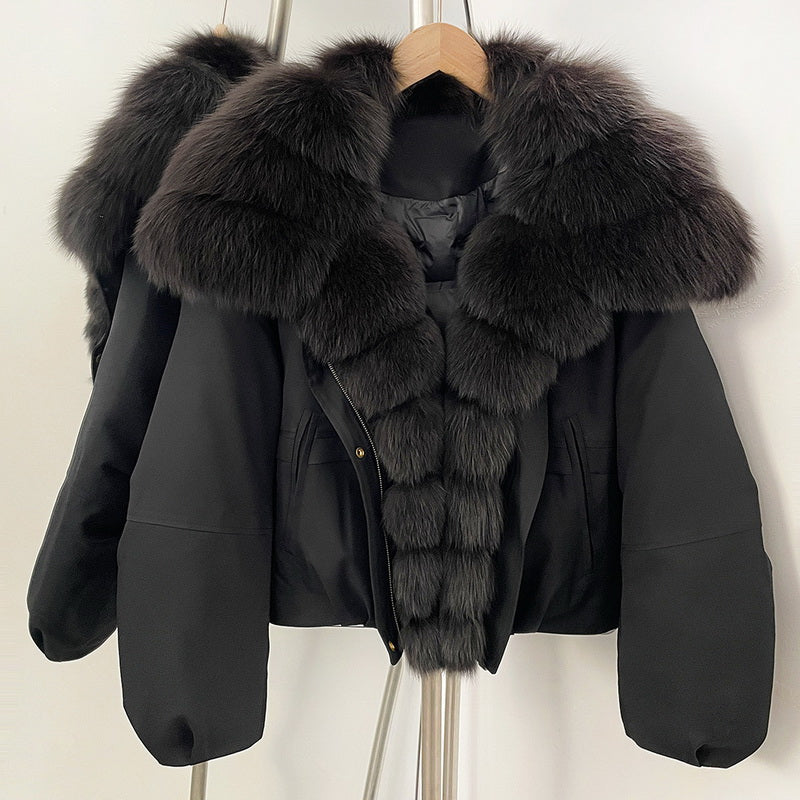 NURO Women's Fox Fur Trim Parka Coat - Thickened Duck Down Jacket with Detachable Faux Fur Hood