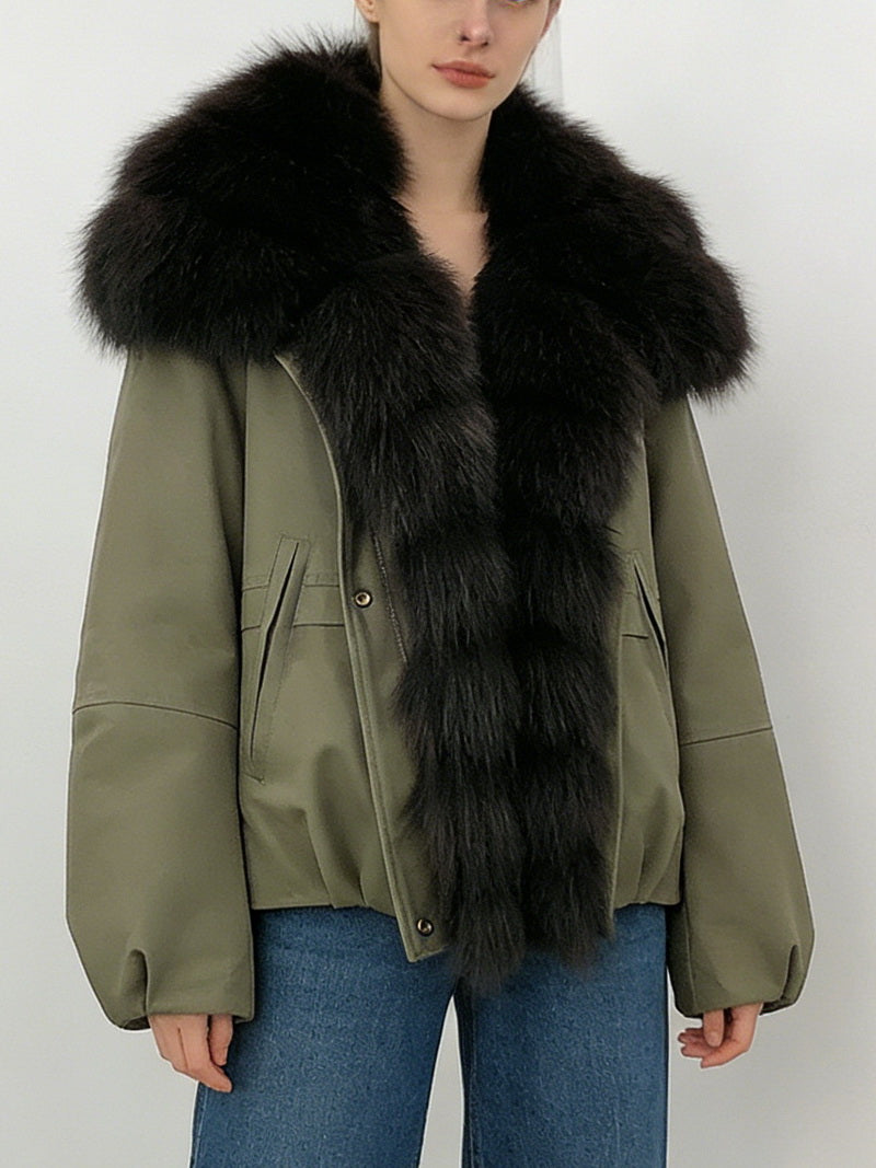 NURO Women's Fox Fur Trim Parka Coat - Thickened Duck Down Jacket with Detachable Faux Fur Hood