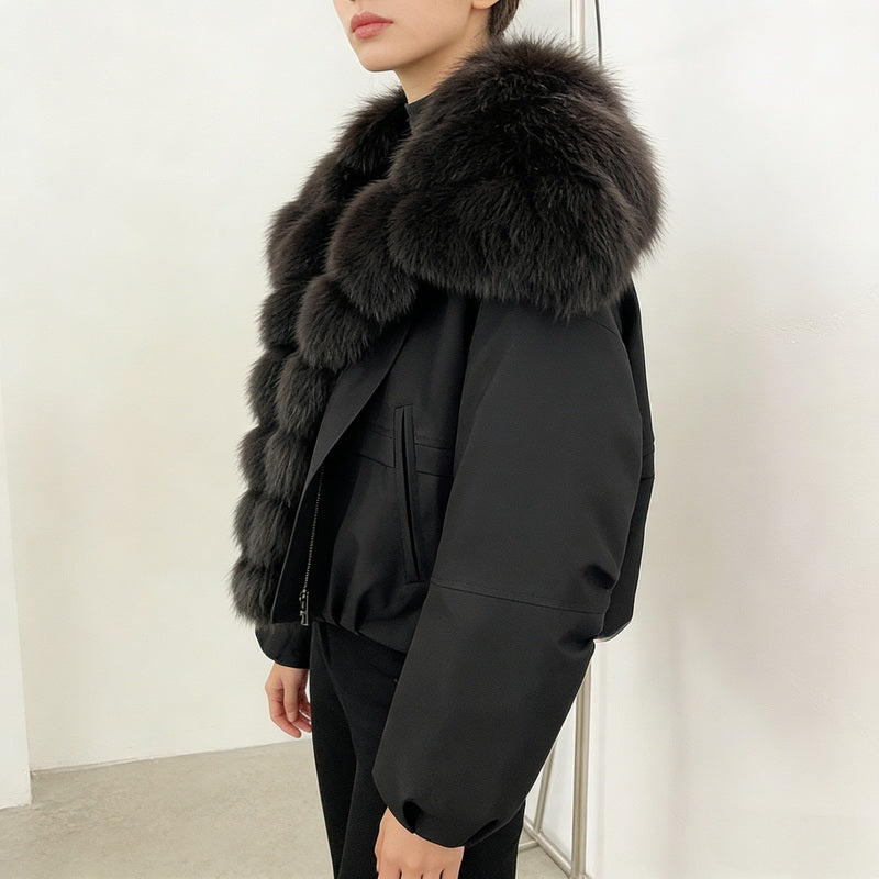 NURO Women's Fox Fur Trim Parka Coat - Thickened Duck Down Jacket with Detachable Faux Fur Hood