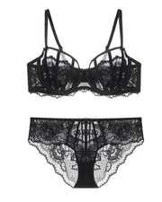 NURO Women's French Lace Full-Coverage Minimizer Bra Set