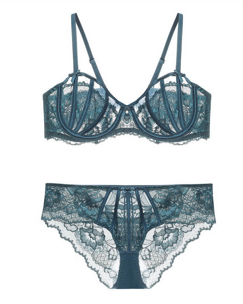 NURO Women's French Lace Full-Coverage Minimizer Bra Set