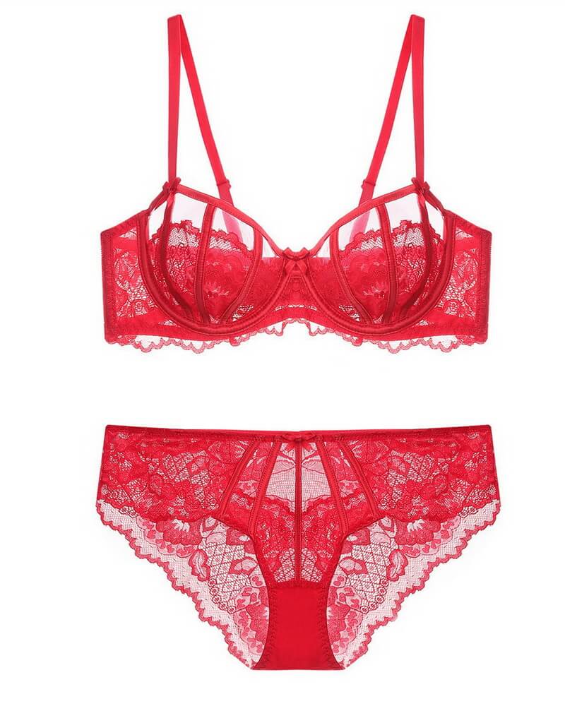 NURO Women's French Lace Full-Coverage Minimizer Bra Set