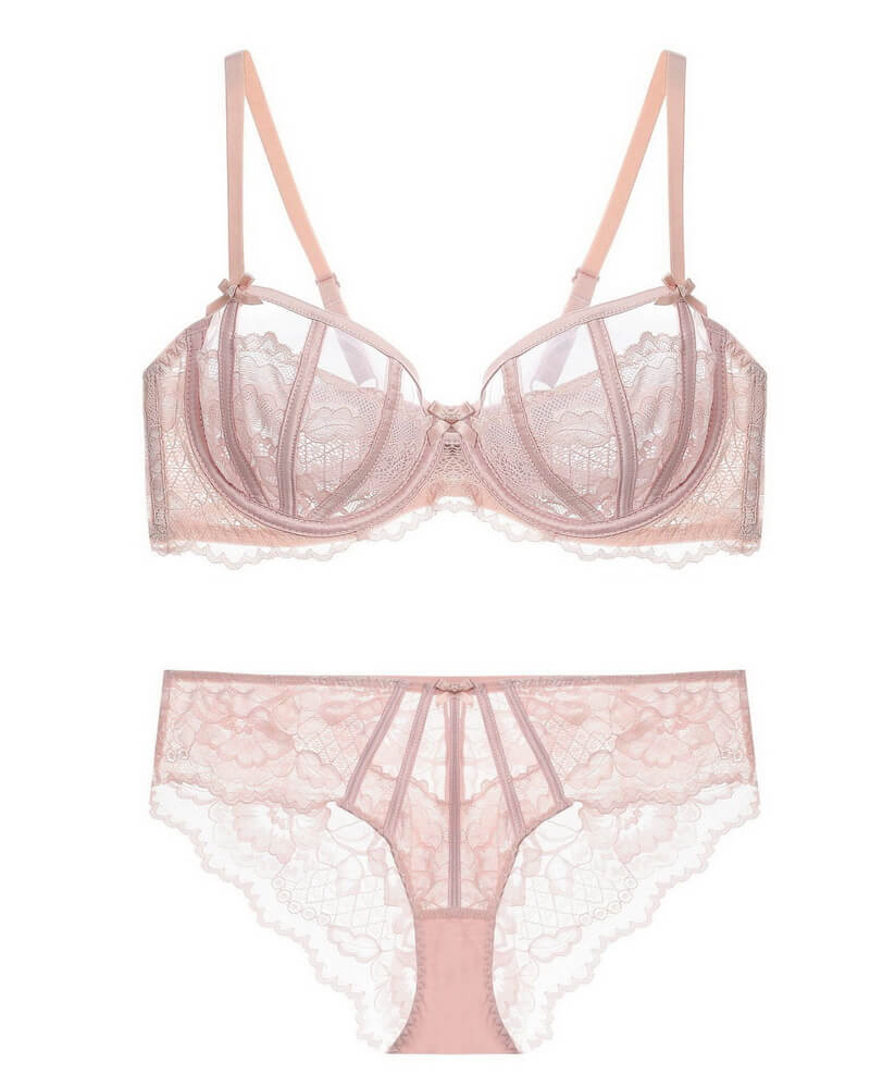 NURO Women's French Lace Full-Coverage Minimizer Bra Set