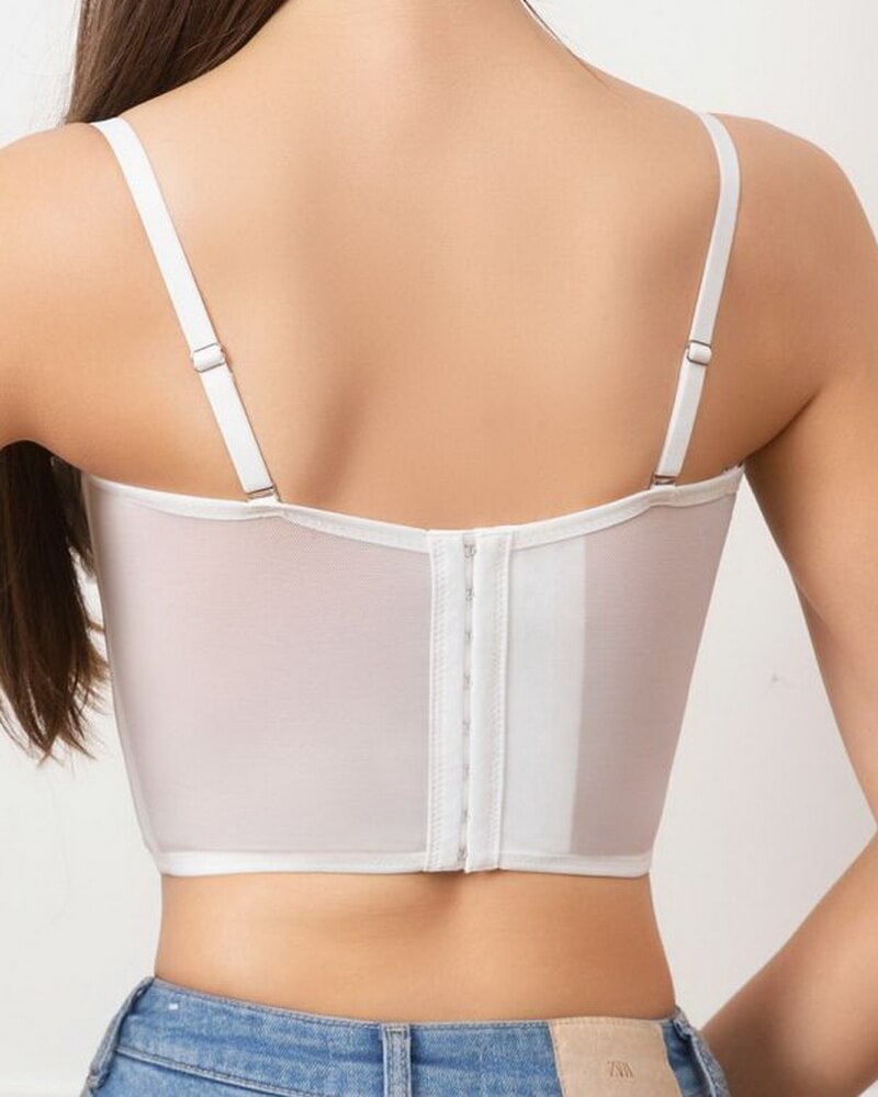 NURO Women's French Lace Mesh Bustier Top – Bow Accent Underbust Corset