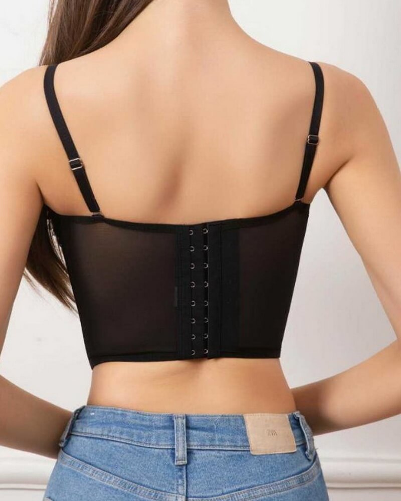 NURO Women's French Lace Mesh Bustier Top – Bow Accent Underbust Corset