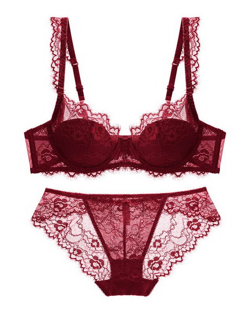 NURO Women's French Lace Minimizer Bra Set