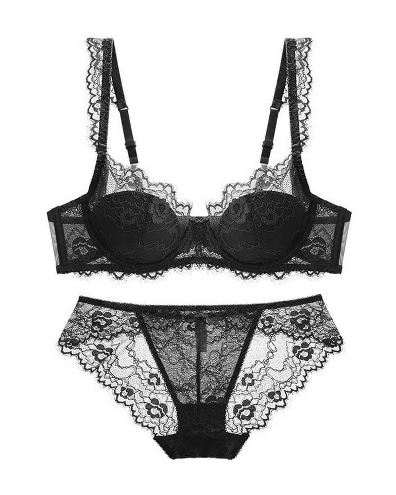 NURO Women's French Lace Minimizer Bra Set