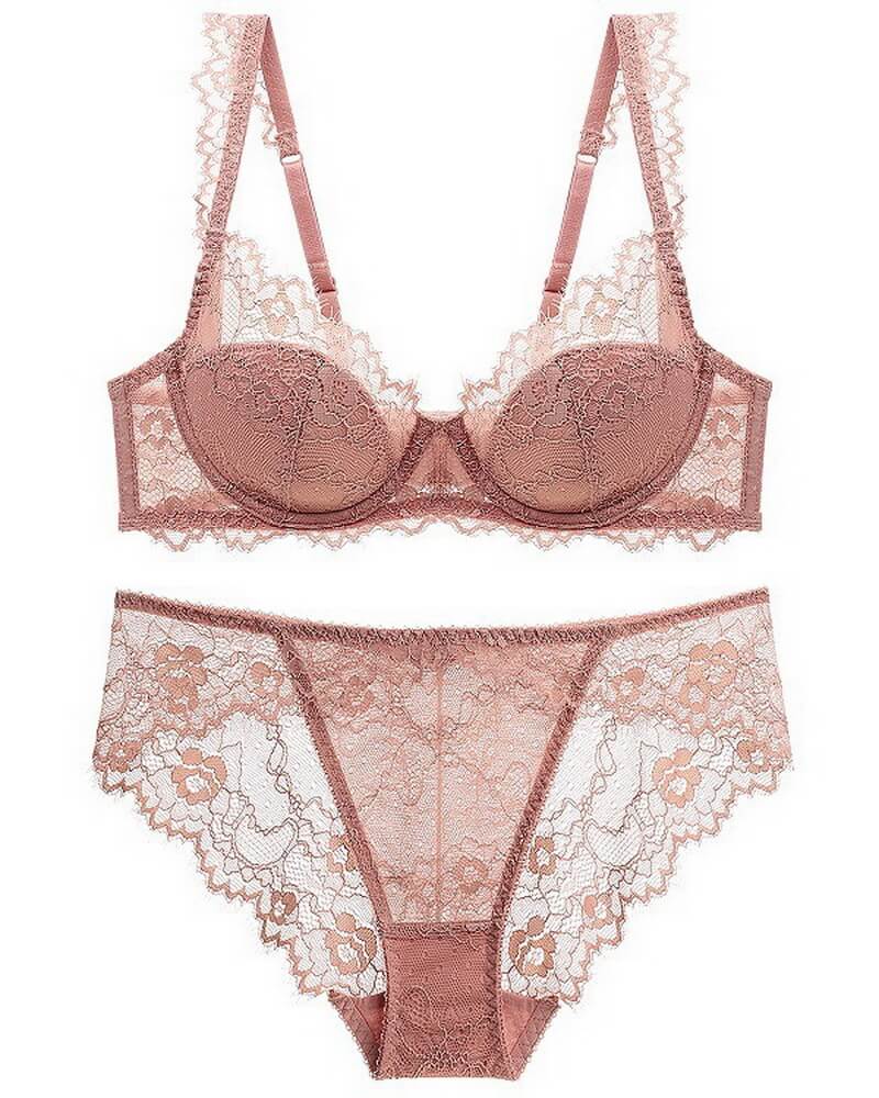 NURO Women's French Lace Minimizer Bra Set