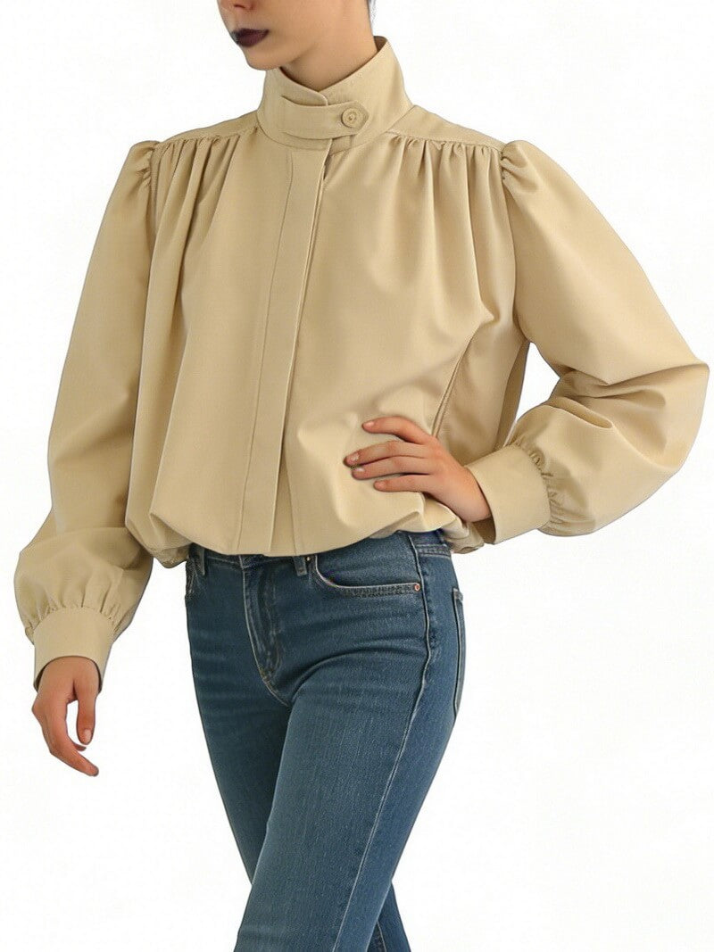 NURO Women's French Retro Puff Sleeve Jacket - Short Cropped Blazer