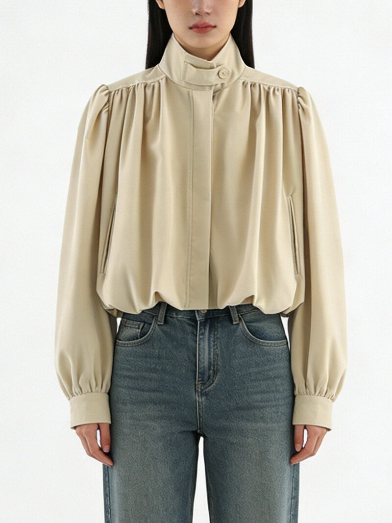 NURO Women's French Retro Puff Sleeve Jacket - Short Cropped Blazer