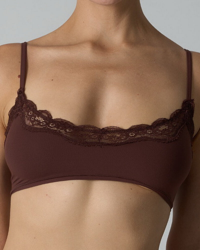 NURO Women's French Style Lace Bralette, Wire-Free Scoop Neck Comfort Bra